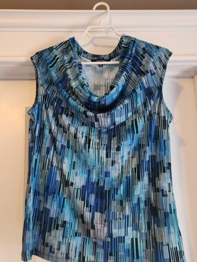 Jones Studio Blue Multi Cowl Neck Sleeveless Camisole